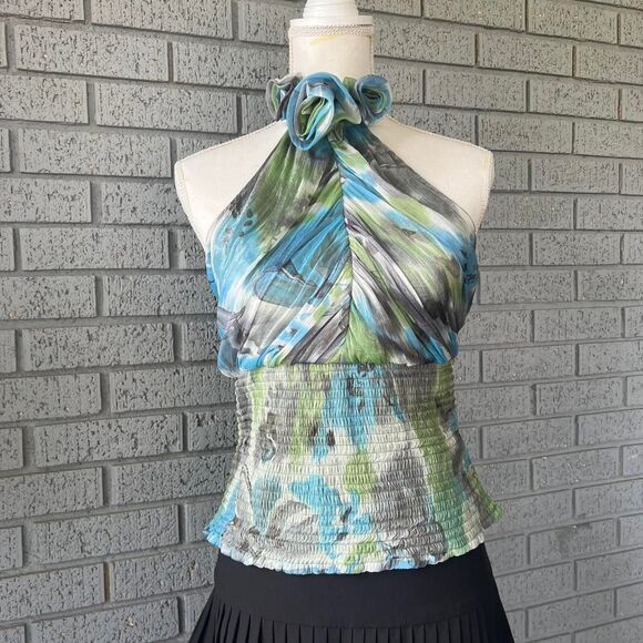 VTG Y2k Halter Top Smocked Going Out Blouse Size Small - Picture 2 of 8